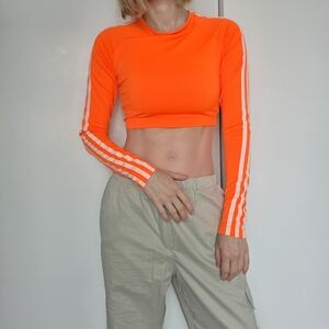 Adidas YVY PARK Neon Orange Long-Sleeve Crop Top with White Stripe